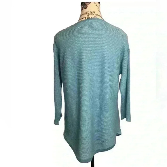 Chicos Size 1 Medium Sweater Turquoise Blue with Silver Strands Ribbed Knit - Picture 2 of 5